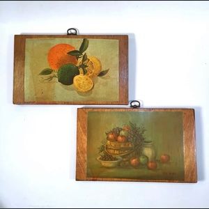 Vintage Decoupage Wall Plaques Still Life Set of 2